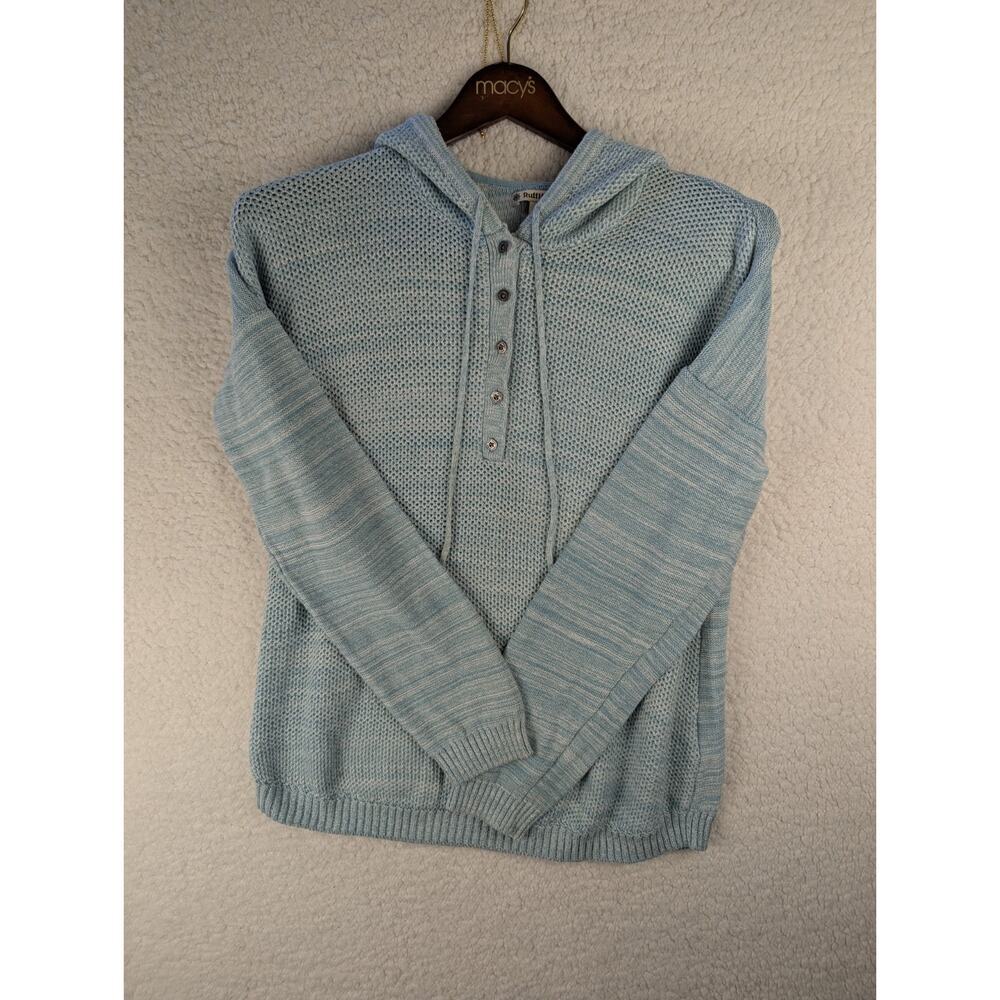 RuffHewn Mens XL Light Blue Textured Knit Henley Hoodie Space Dye Pullover‎